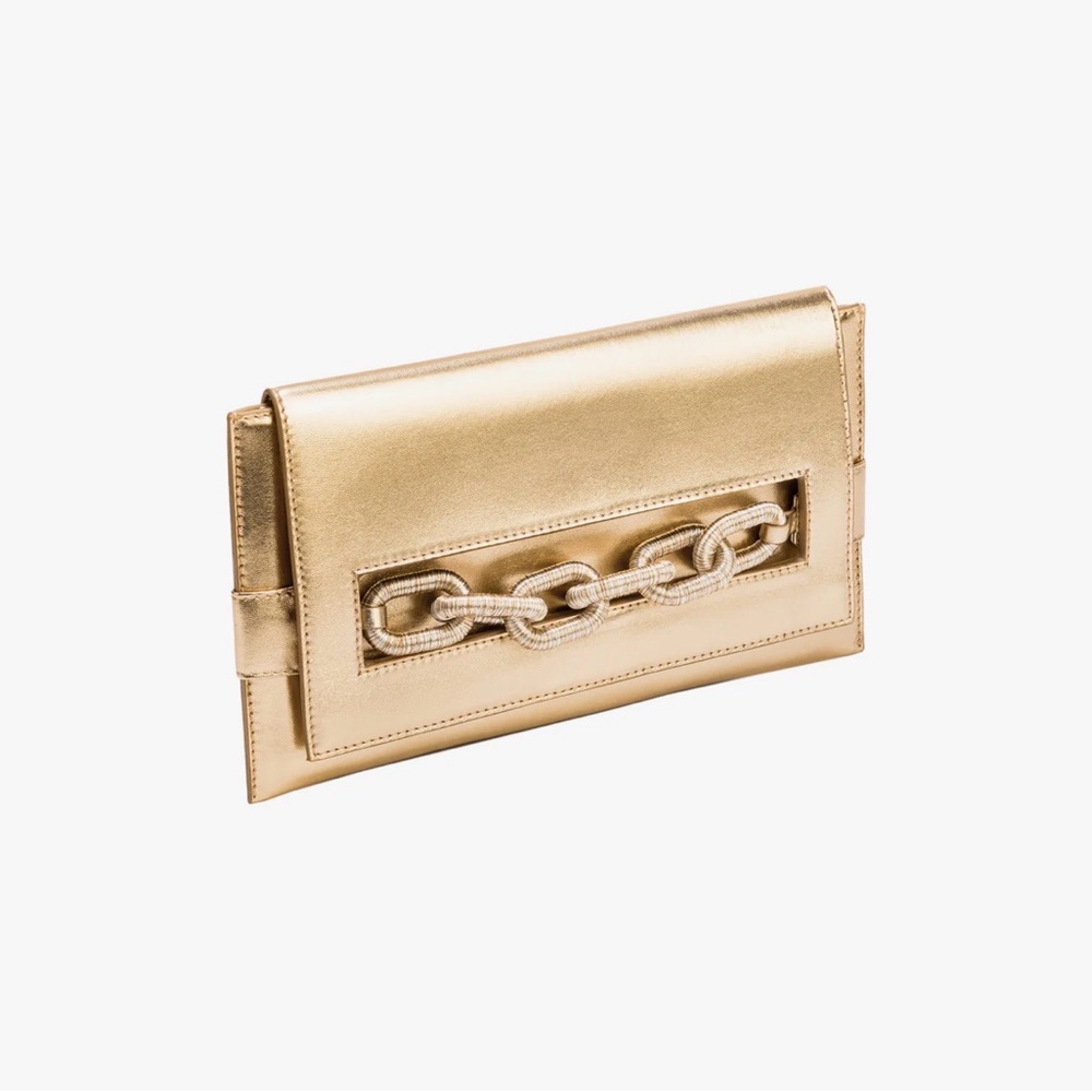 Serena Uziyel Metallic Gold Clutch Italian Leather Brand New Never Used